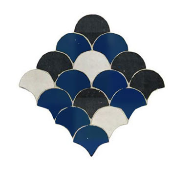 Mosaic House Moroccan tile Fleurs 15-6-1 Cobalt Blue Black White  zellige, mosaic, zellij, field, pattern, glaze, fishscale, classic 